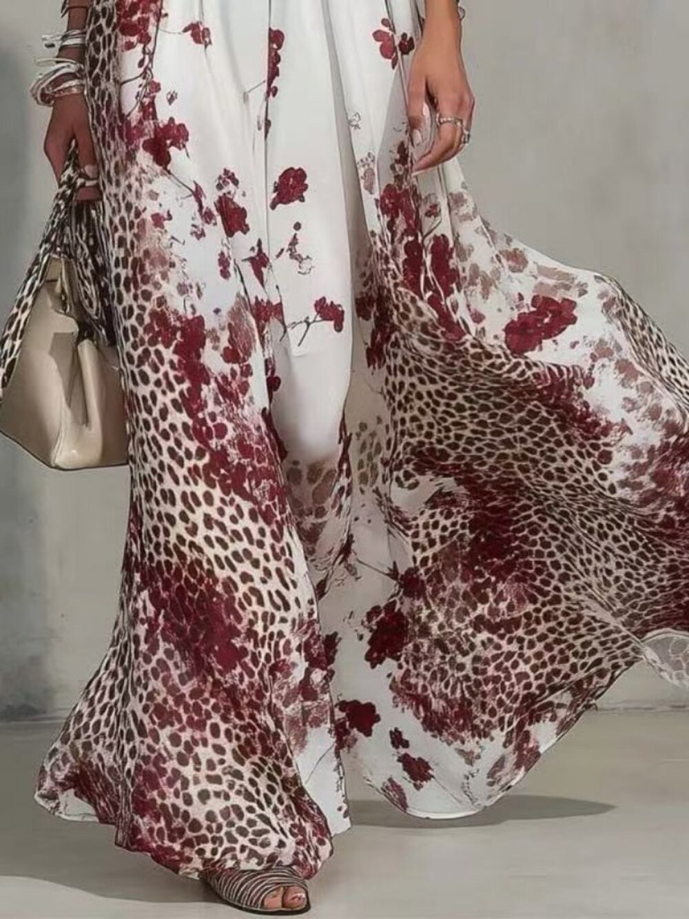 Zimmermann Bohemian Halter Maxi Dress in White with Burgundy Floral & Leopard - Picture 2 of 4